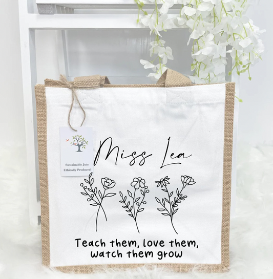 Flower teacher jute bag