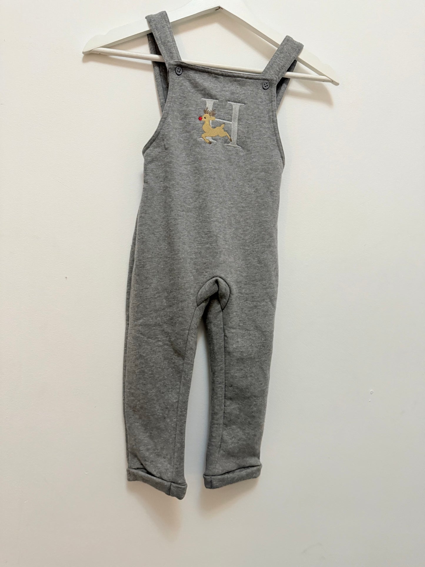 Embroidered Christmas reindeer initial overalls