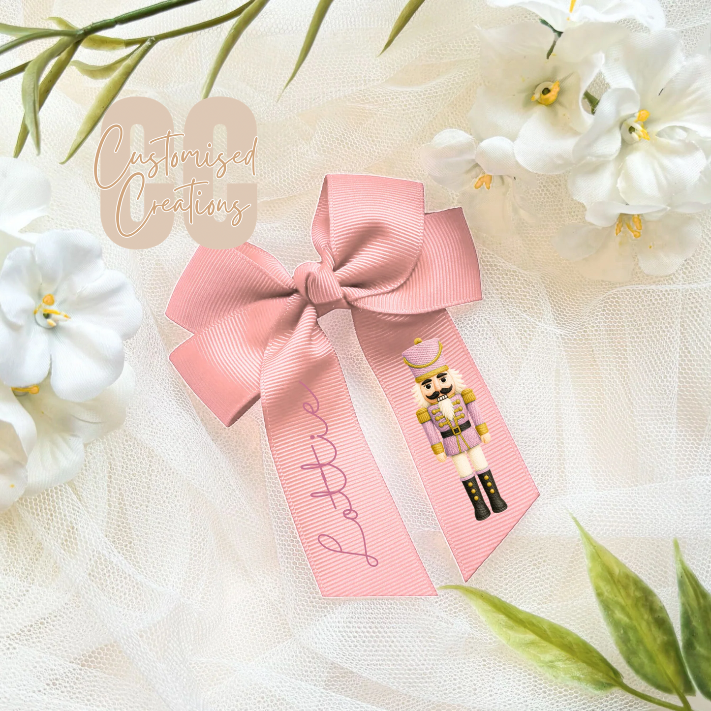 Christmas hair bow - pink nutcracker