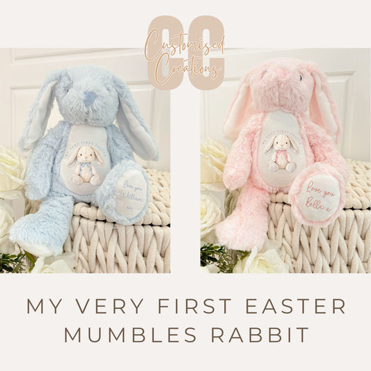 Personalised Mumbles® Bunny – “My Very First Easter” Design (Pink or Blue)