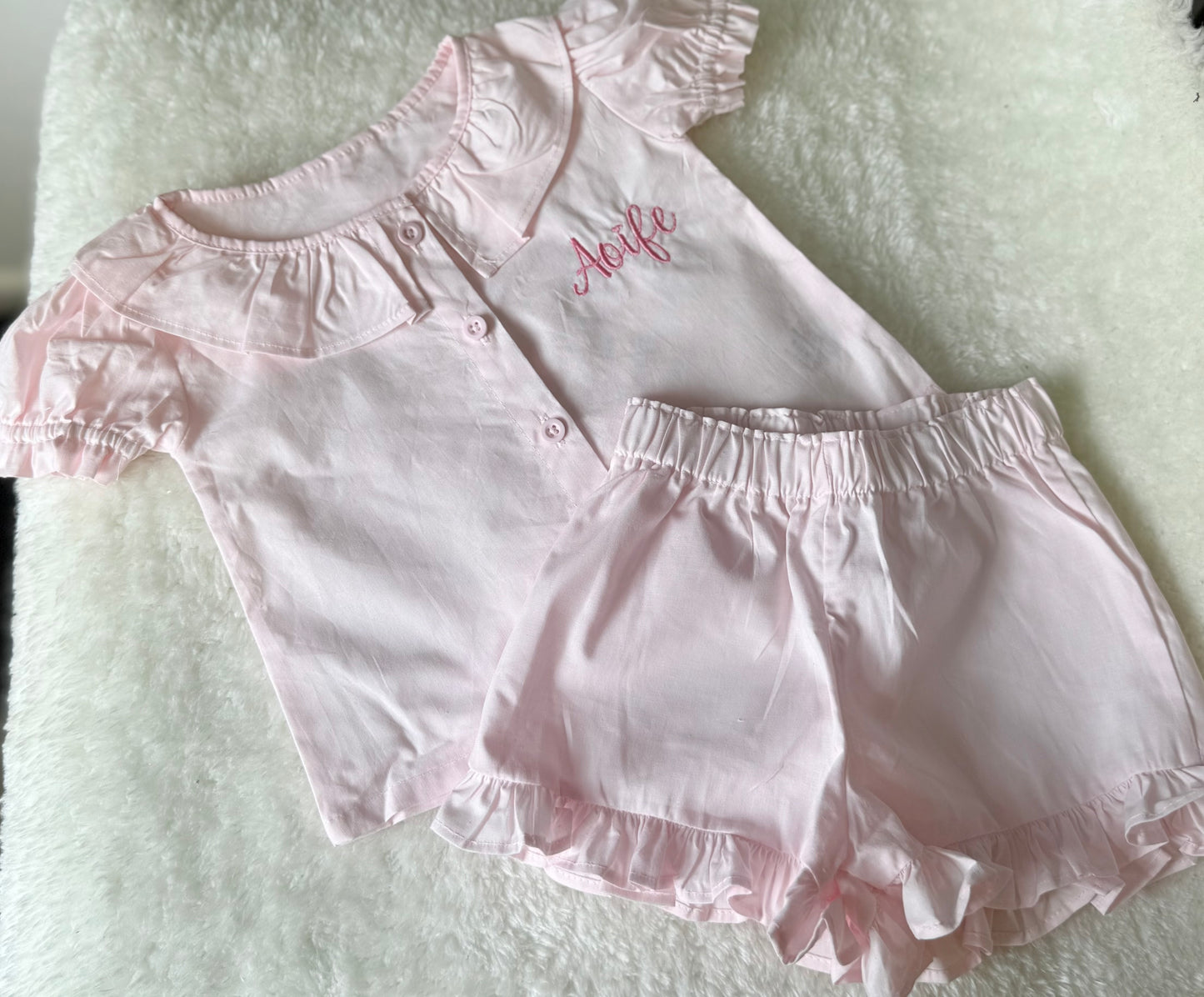 Embroidered linen frill summer set - all colours