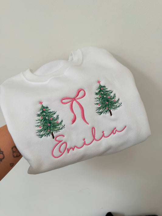 Embroidered Christmas trees sweatshirt