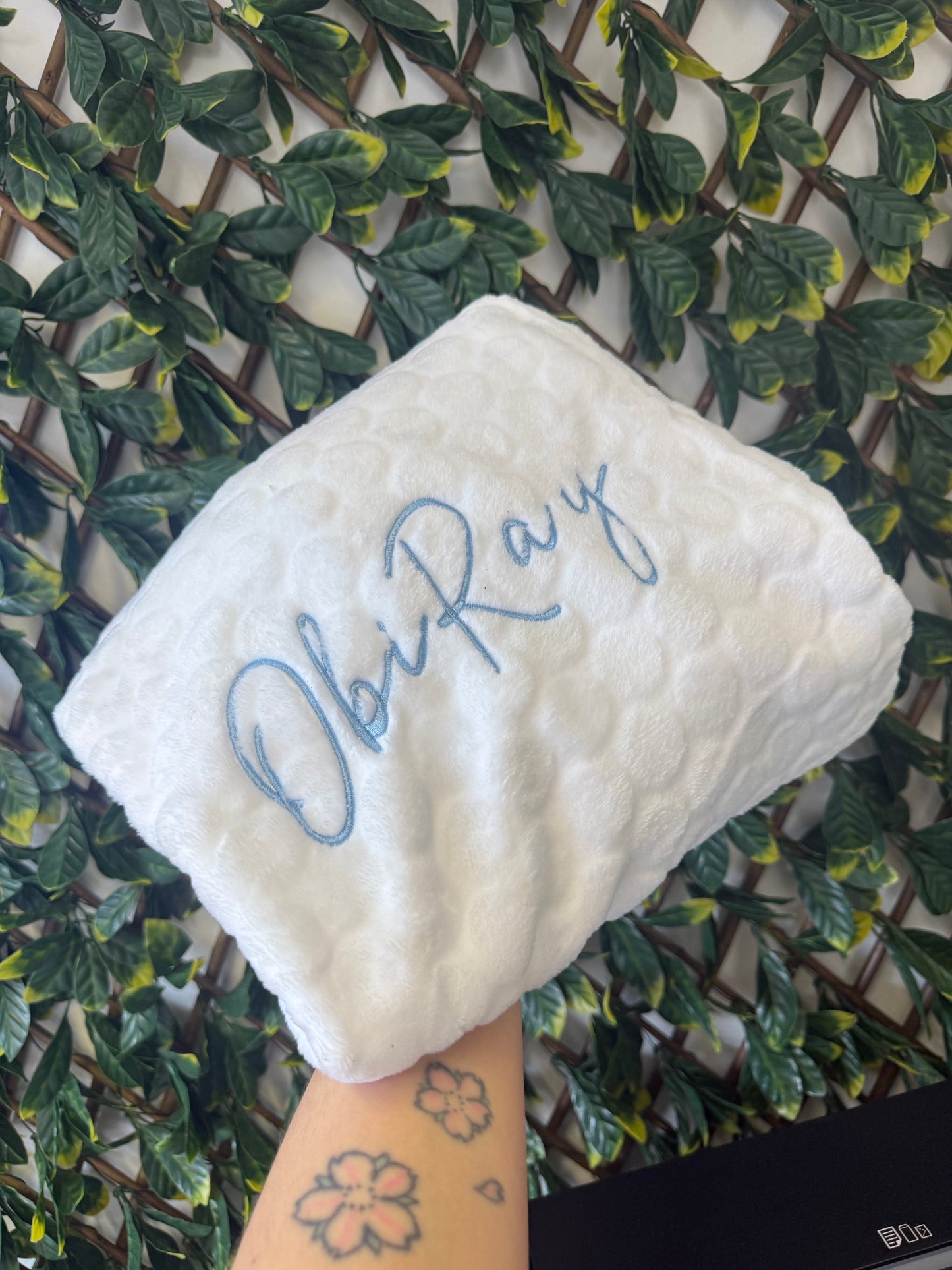 White Embroidered cloud baby blankets