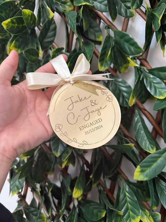 Personalised Gold Mirrored Engaged Bauble