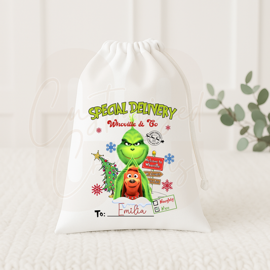 Christmas gift sack - special delivery grinch