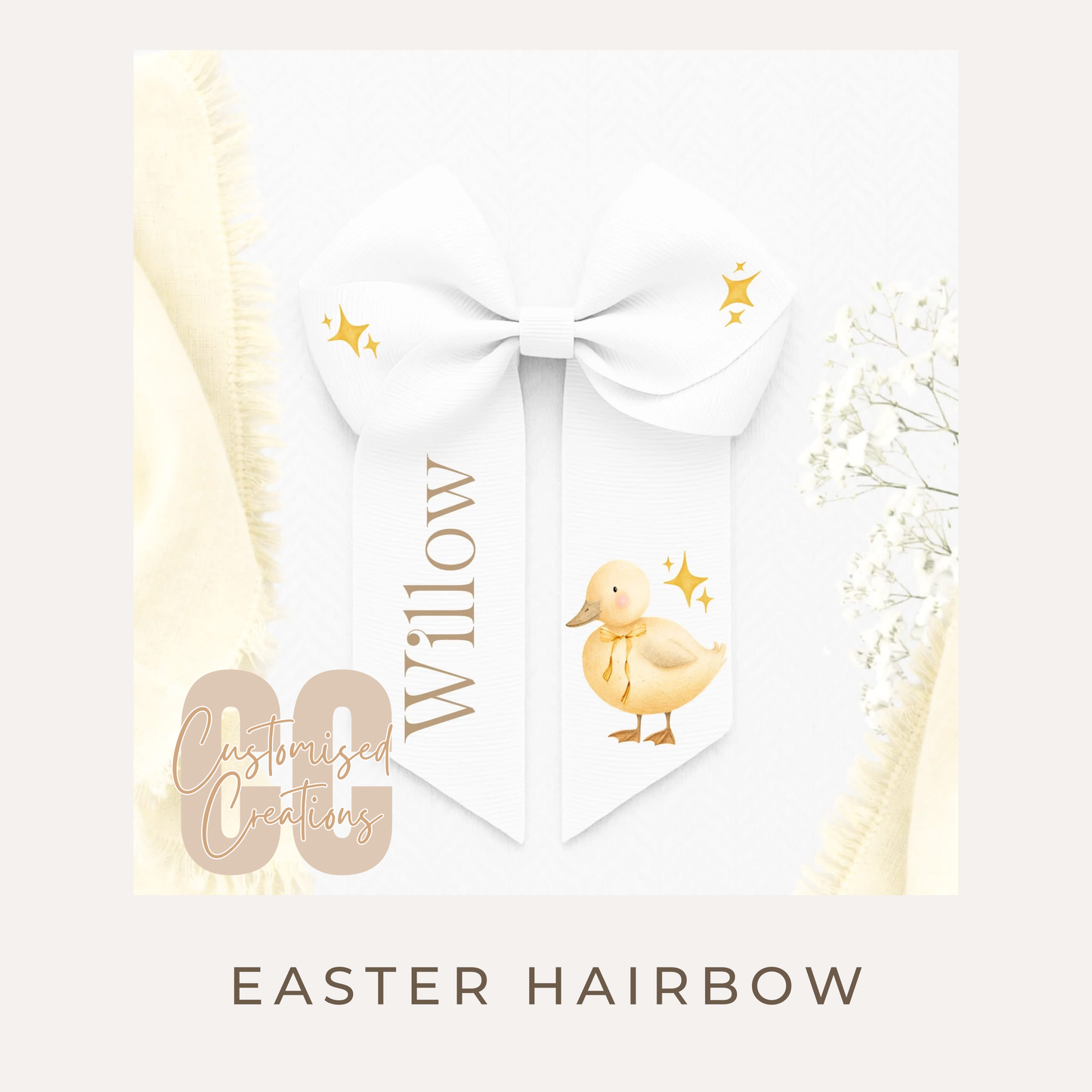 White Easter Hair Bow – Yellow Duckling Easter Hair Accessory