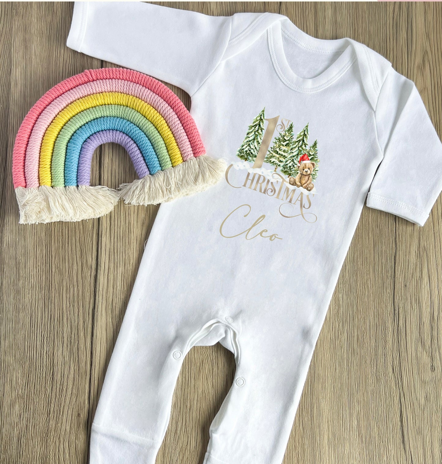 Gold bear 1st Christmas babygrow