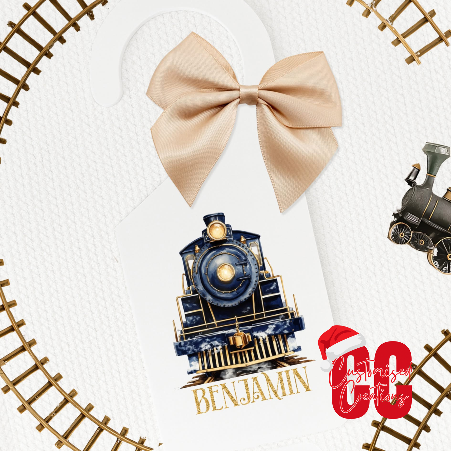 Christmas navy train door hanger