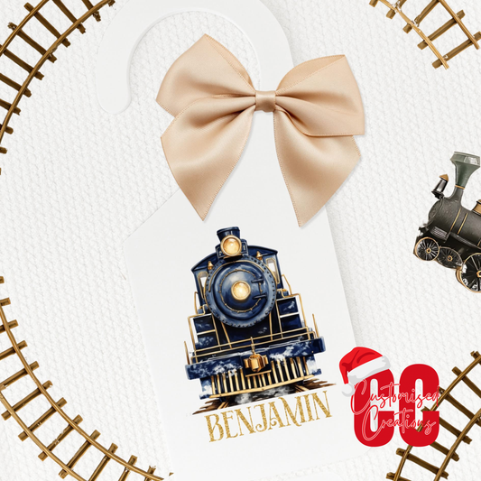 Christmas navy train door hanger