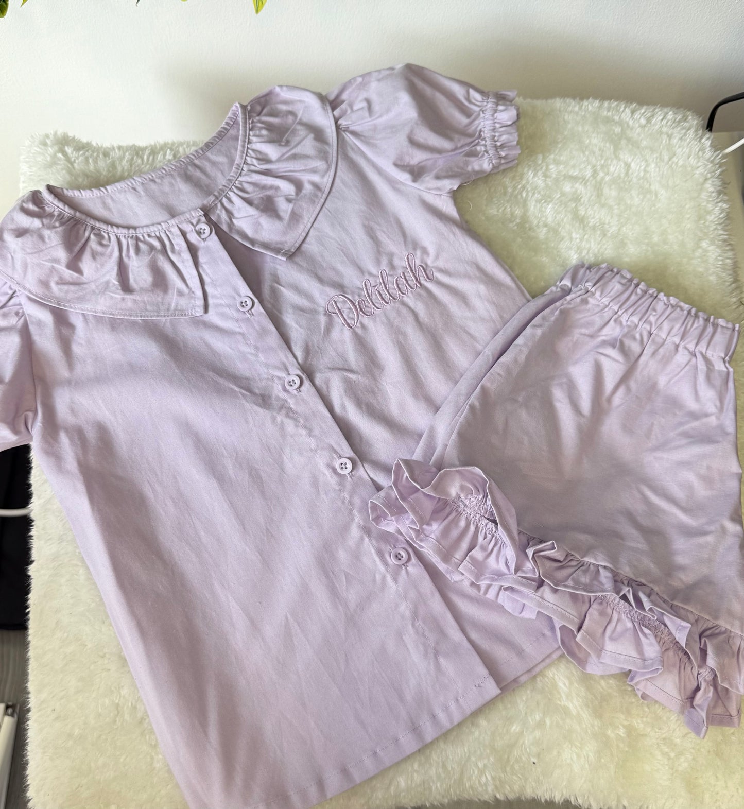 Embroidered linen frill summer set - all colours