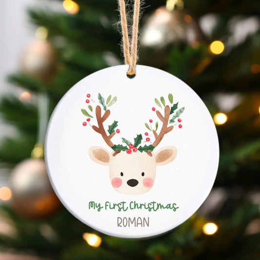Ceramic bauble - 1st christmas reindeer