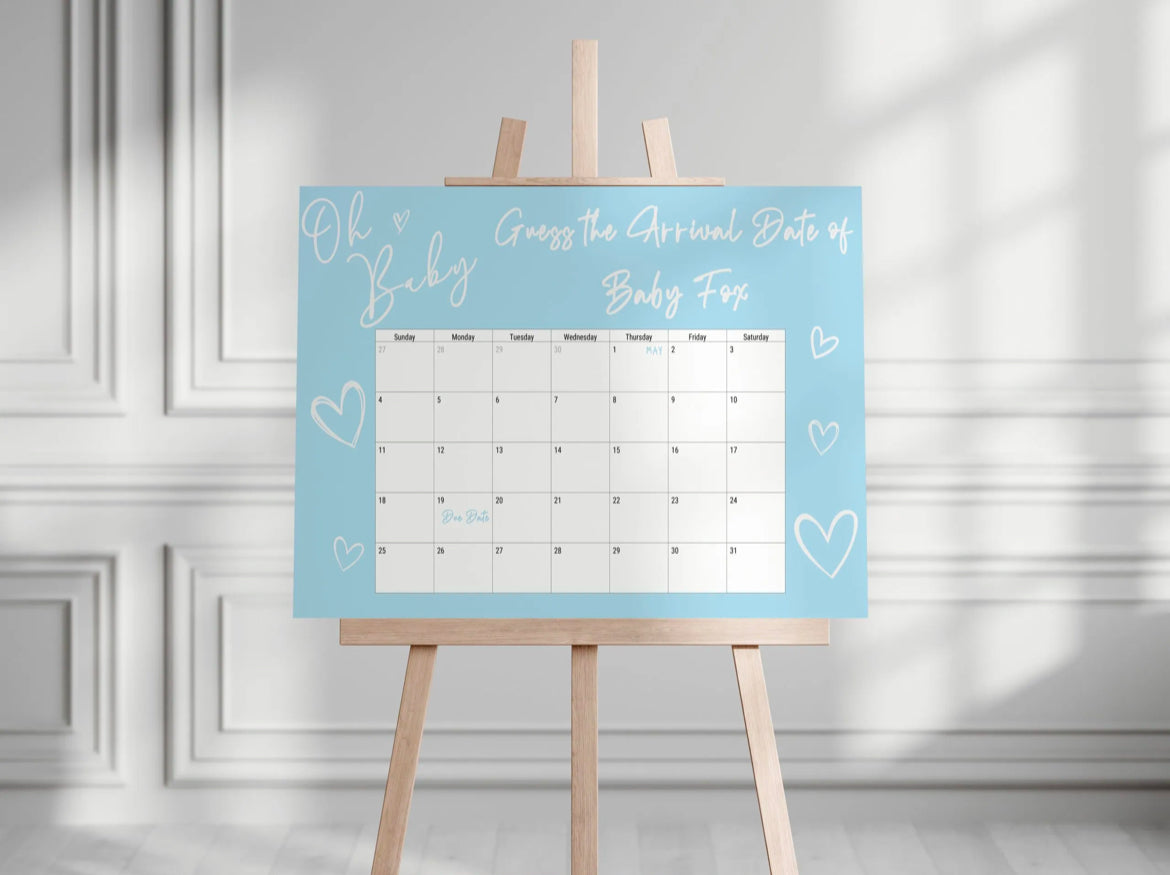 Oh Baby, Baby Shower Guess The Arrival Date Of Baby Board - pink, blue, neutral, grey
