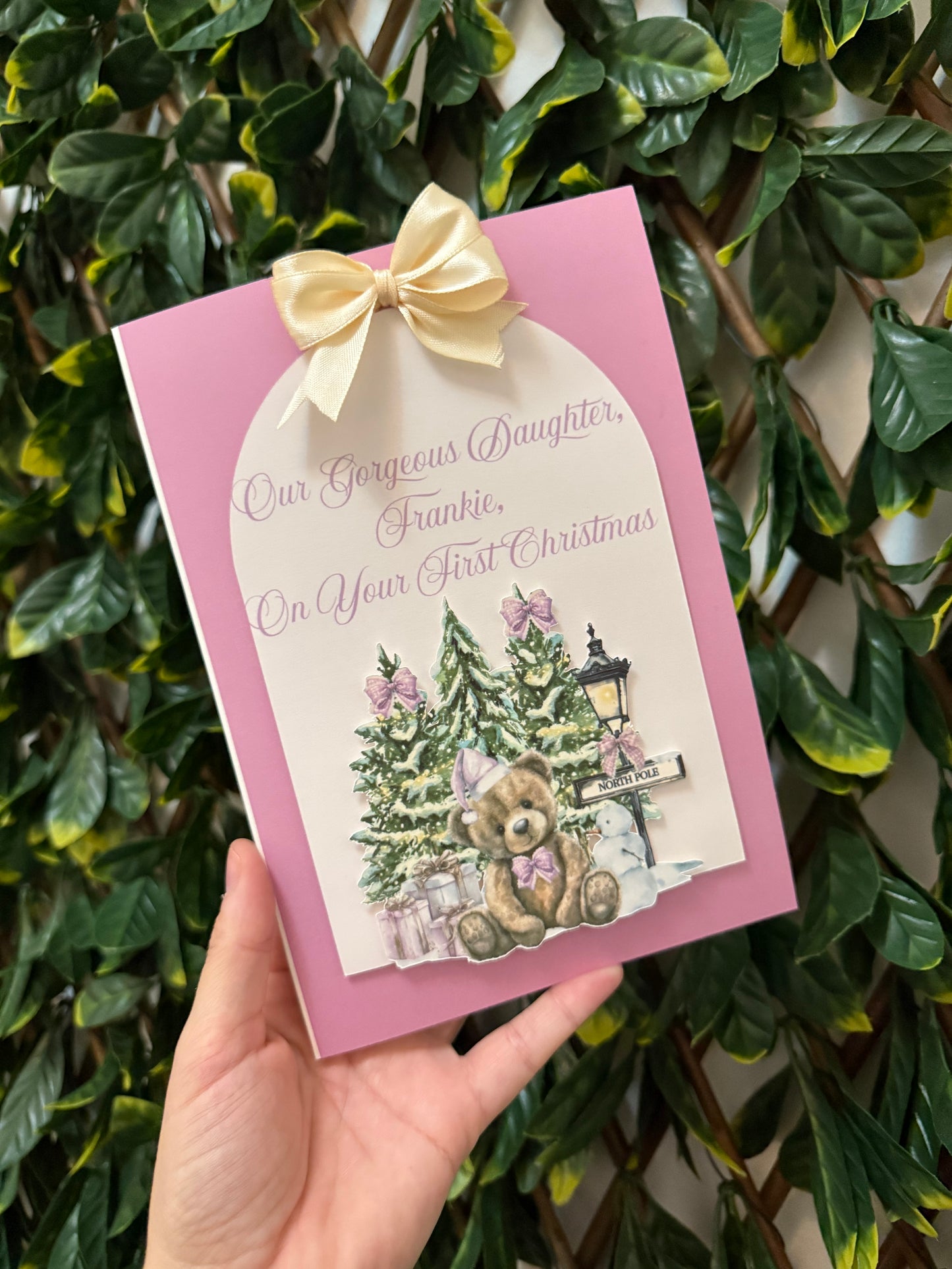 3D Christmas card - pink bear