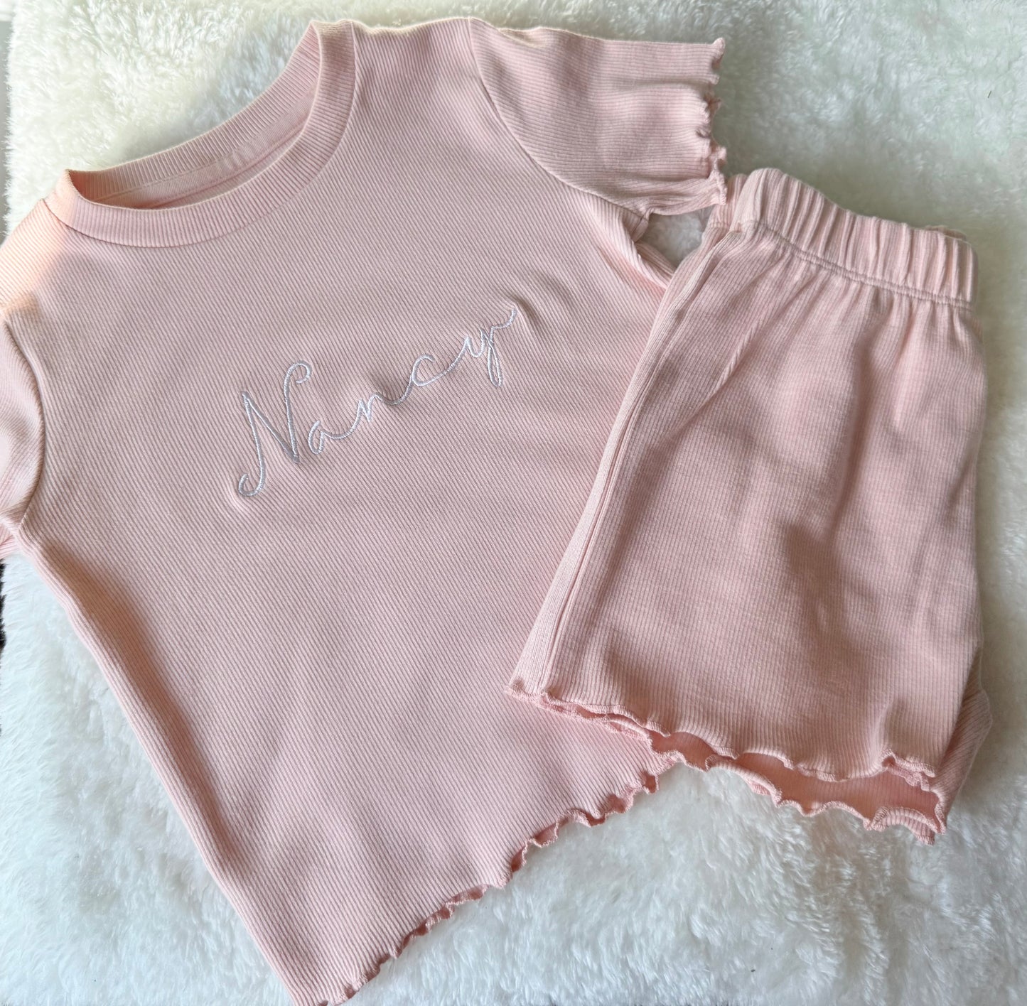 Embroidered girls tshirt and shorts rib set - all colours
