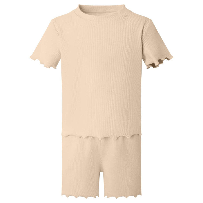 Embroidered rib shorts and t-shirt set - various