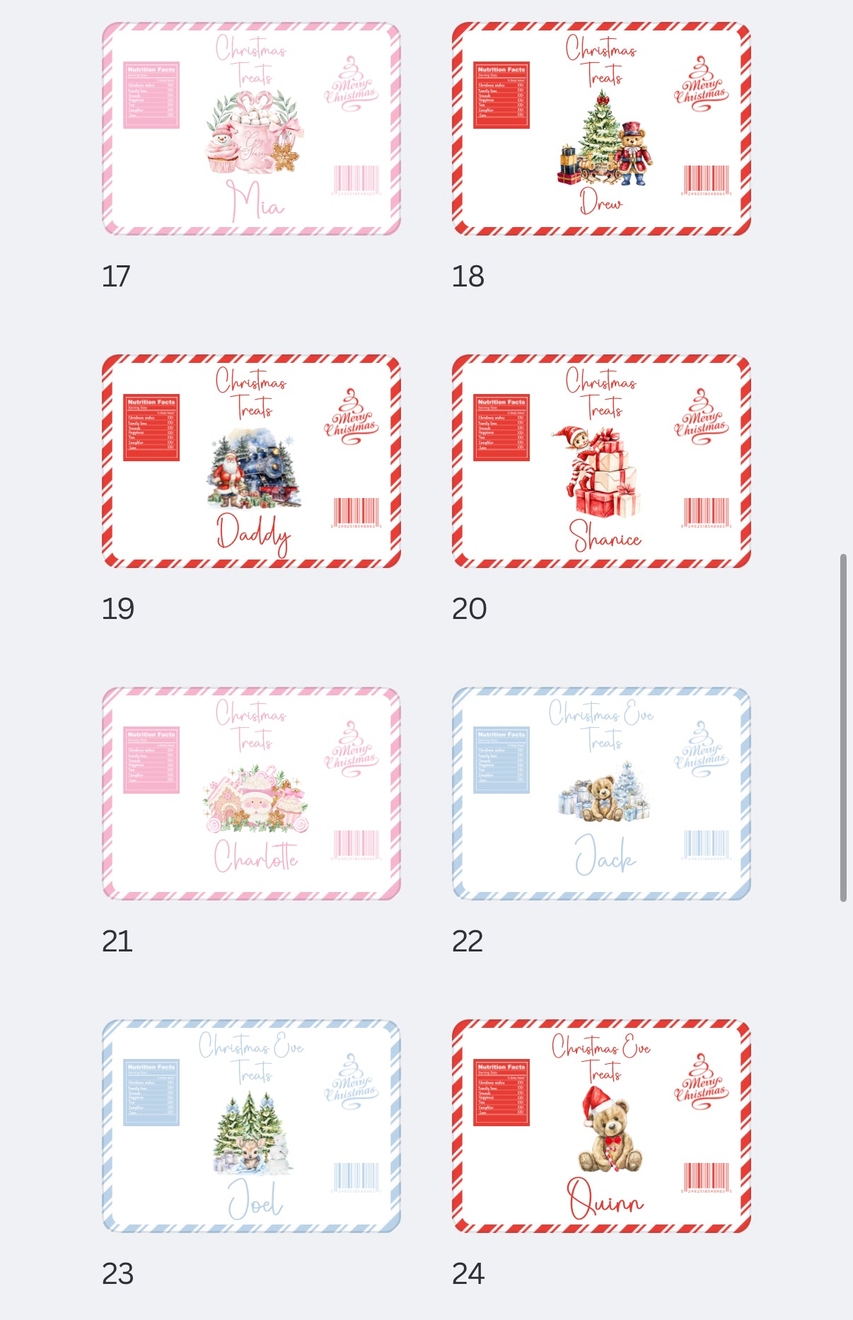 Unfilled Christmas treat packet