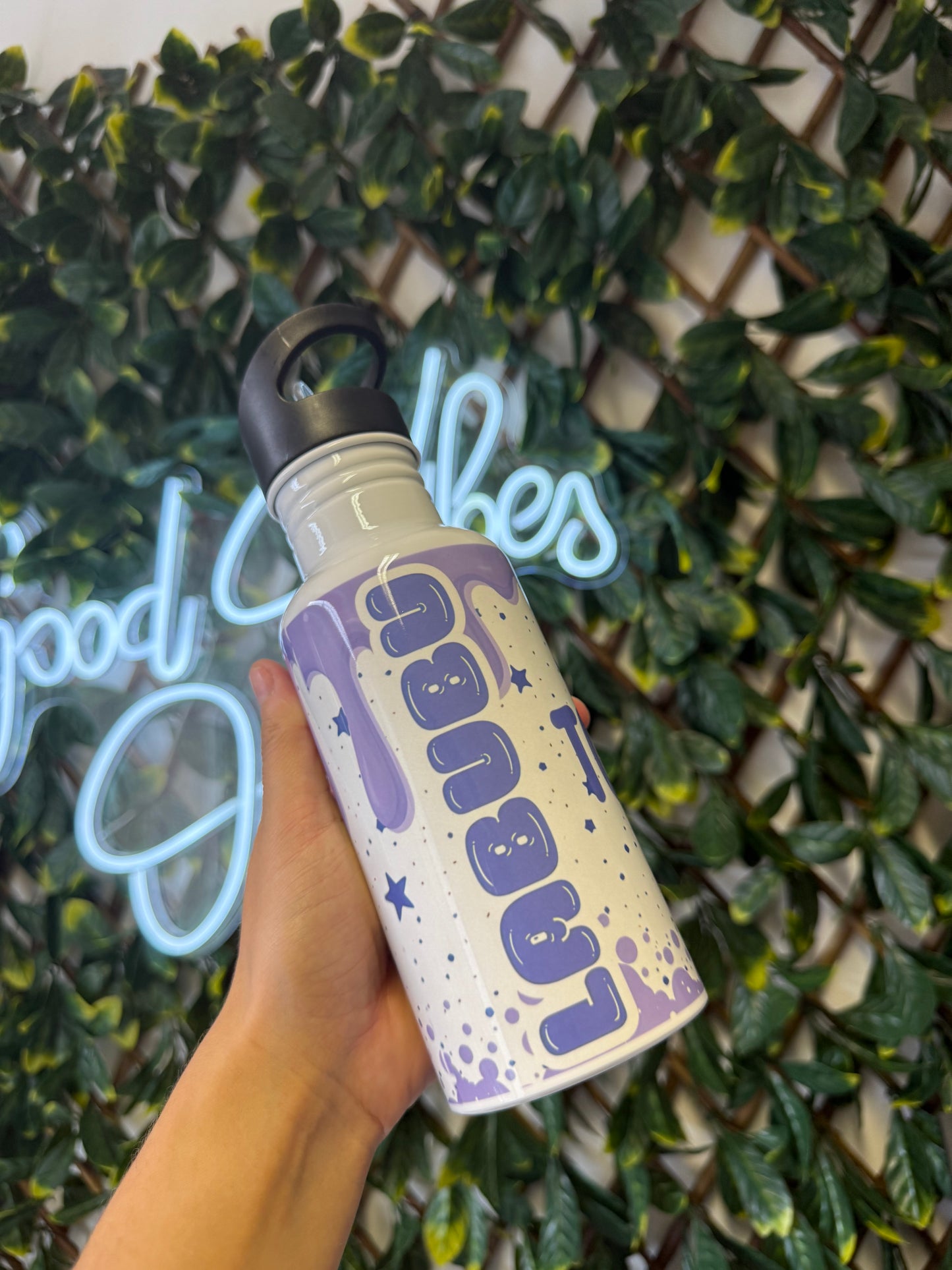 Stainless steel flip straw water bottle - blue Labubu