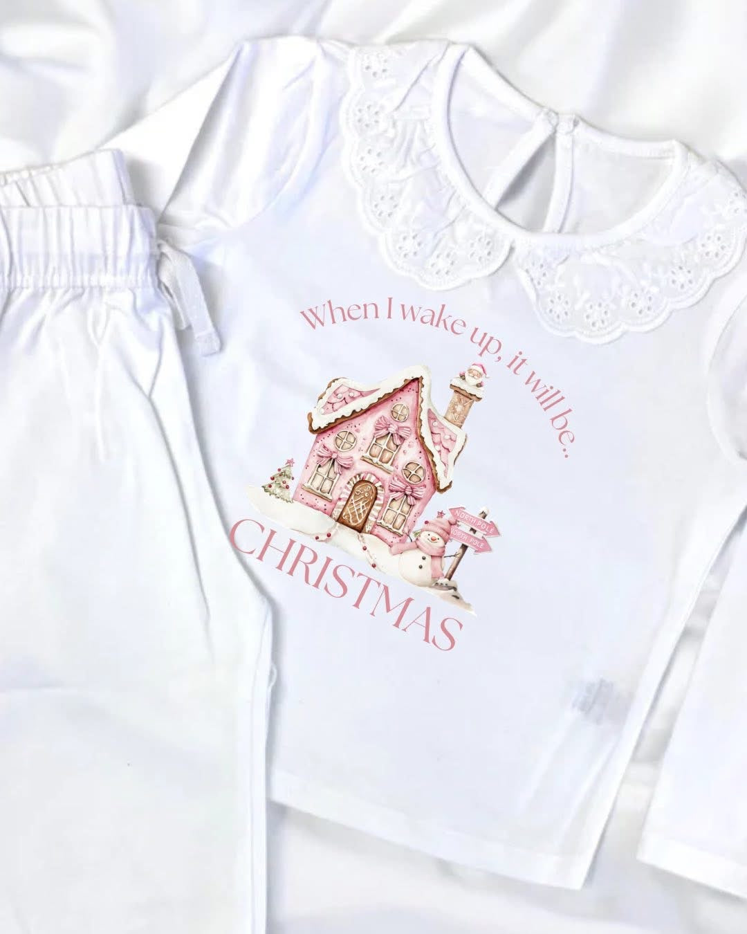 White frill Christmas house pyjamas