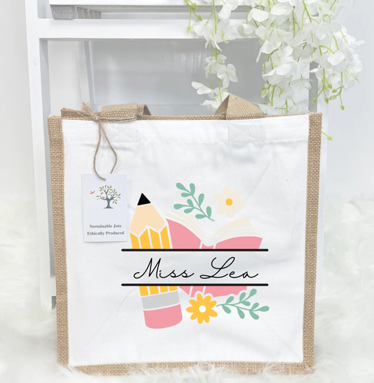 christmas teacher jute bag