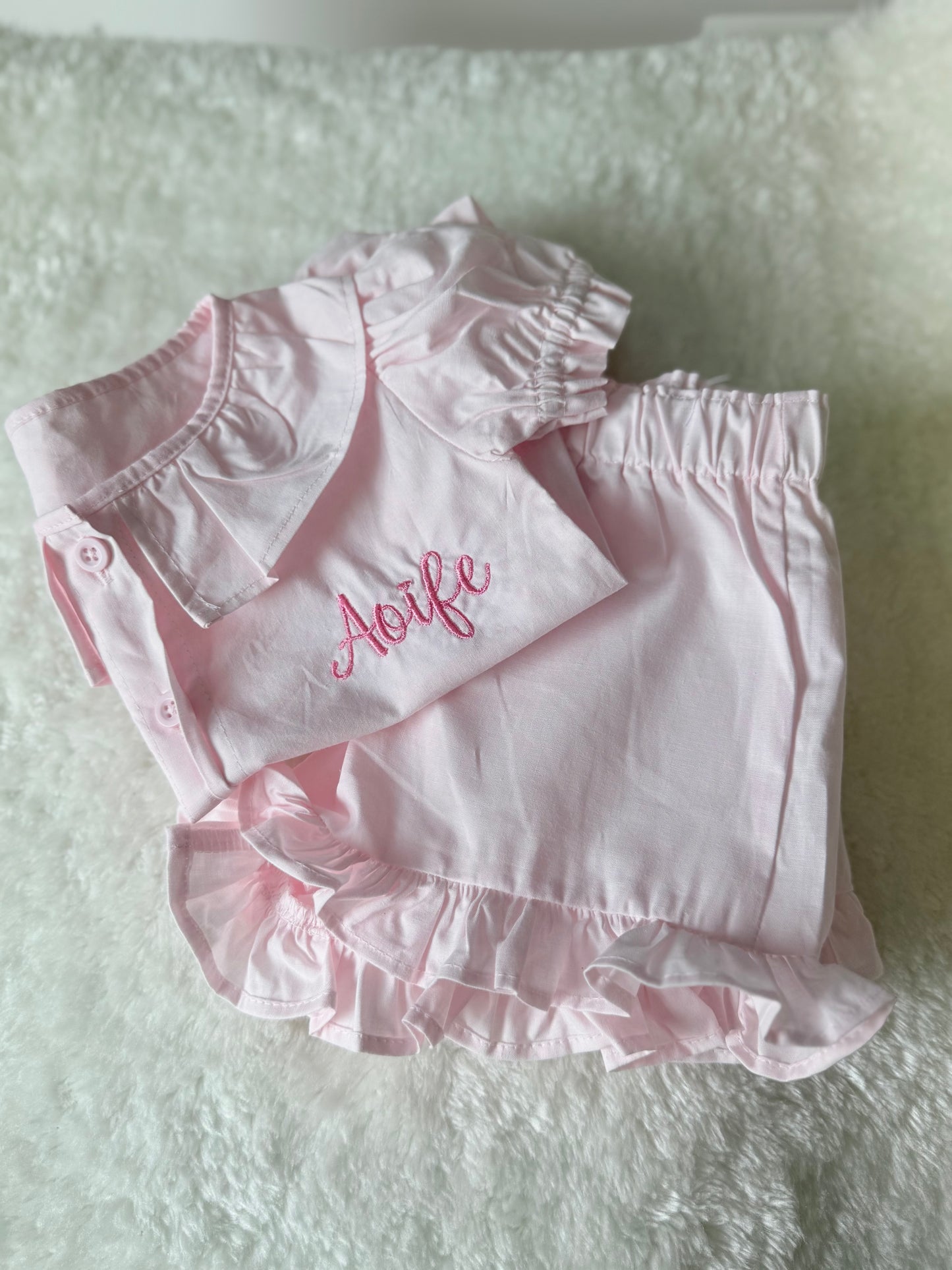 Embroidered linen frill summer set - all colours