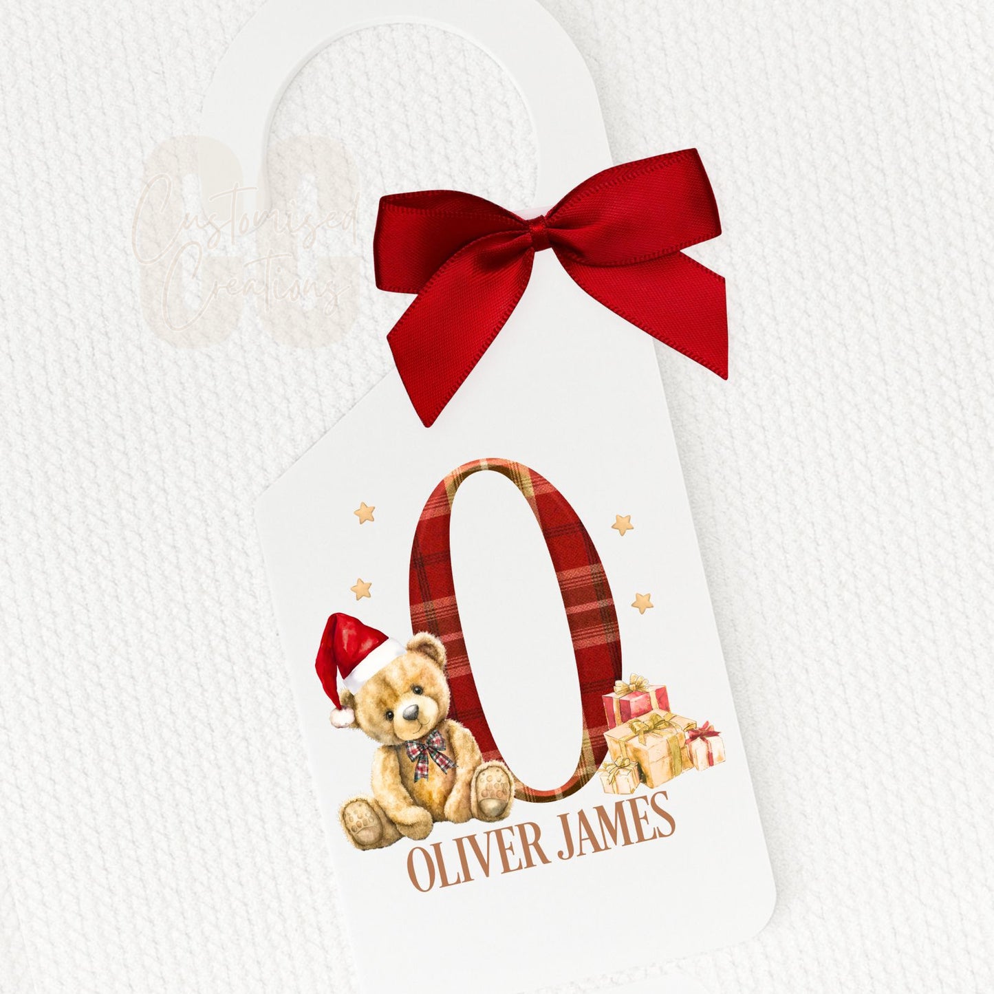 Christmas initial bear door sign