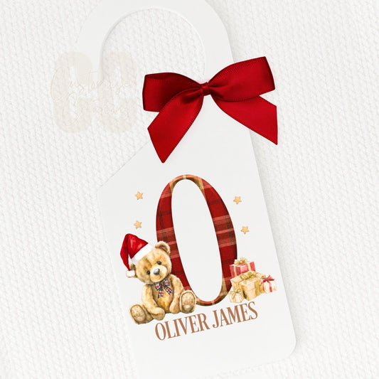 Christmas initial bear door sign