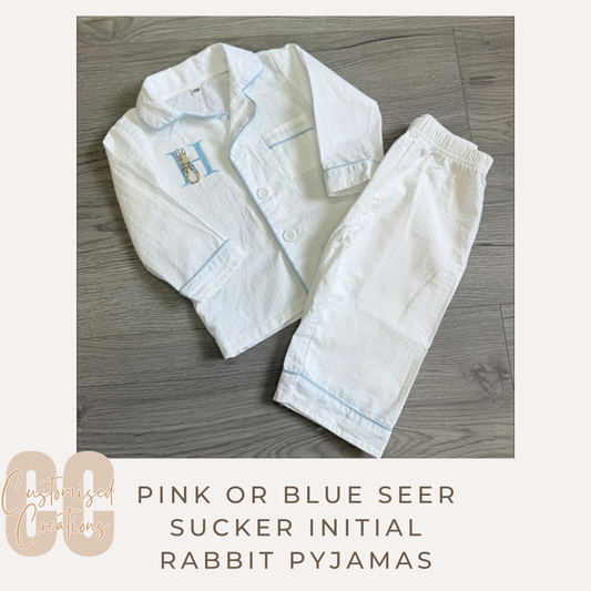 Embroidered Seer Sucker Peter Rabbit Pyjamas | Pink Or Blue
