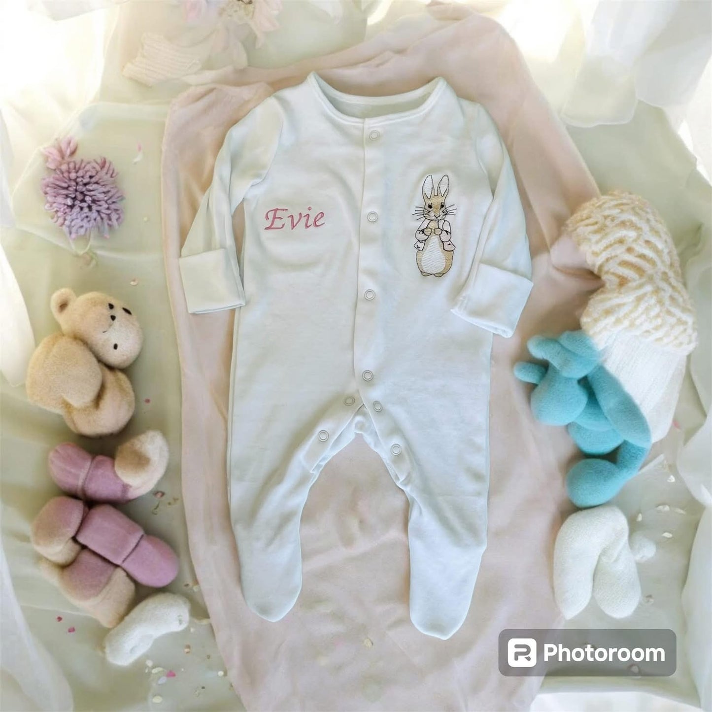 Peter rabbit baby grow embroidered