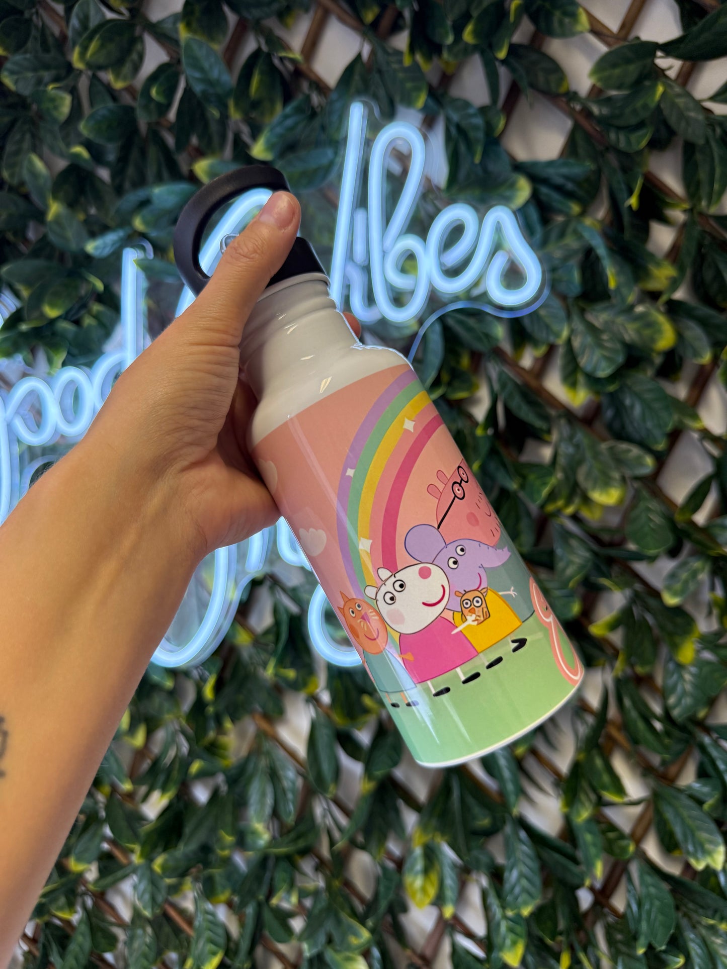 Stainless steel flip straw water bottle - peppa pig