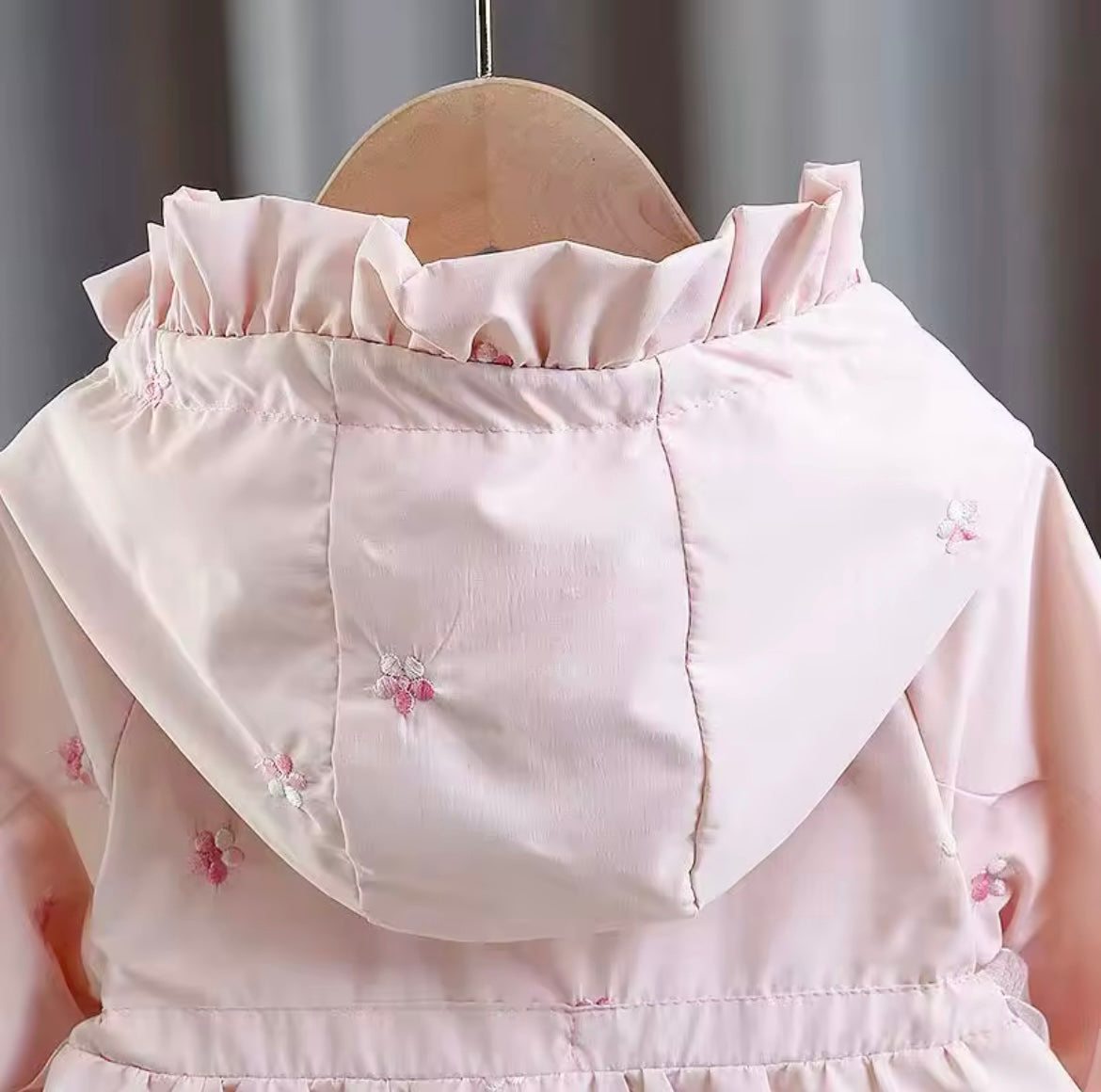 Girls embroidered waterproof trench rain jacket