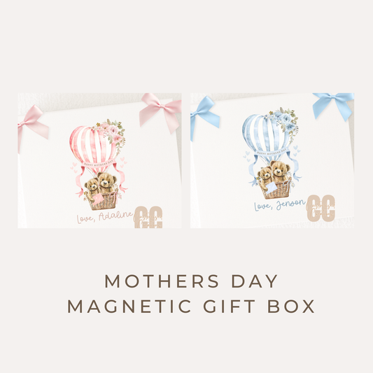 Personalised Mother’s Day Magnetic Gift Box – Heart Hot Air Balloon Bear Design (Pink or Blue)