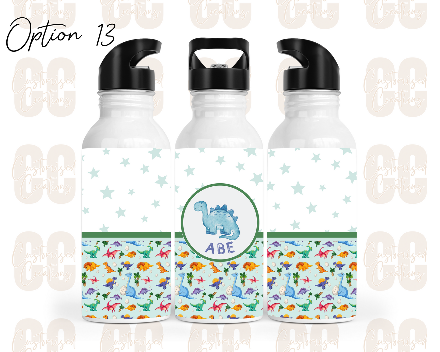 Stainless steel flip straw water bottle - dinosaur