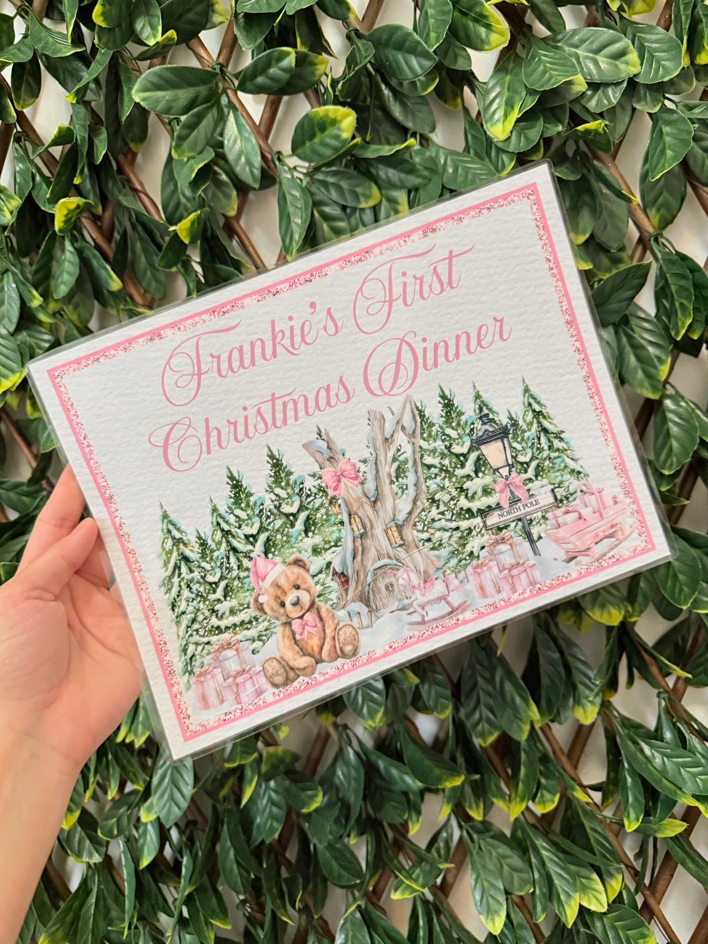 Wipeable bear Christmas dinner mat