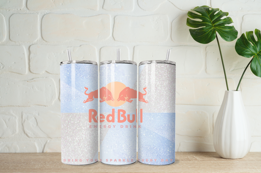 Lilac and silver sparkle effect red bull  20oz tumbler