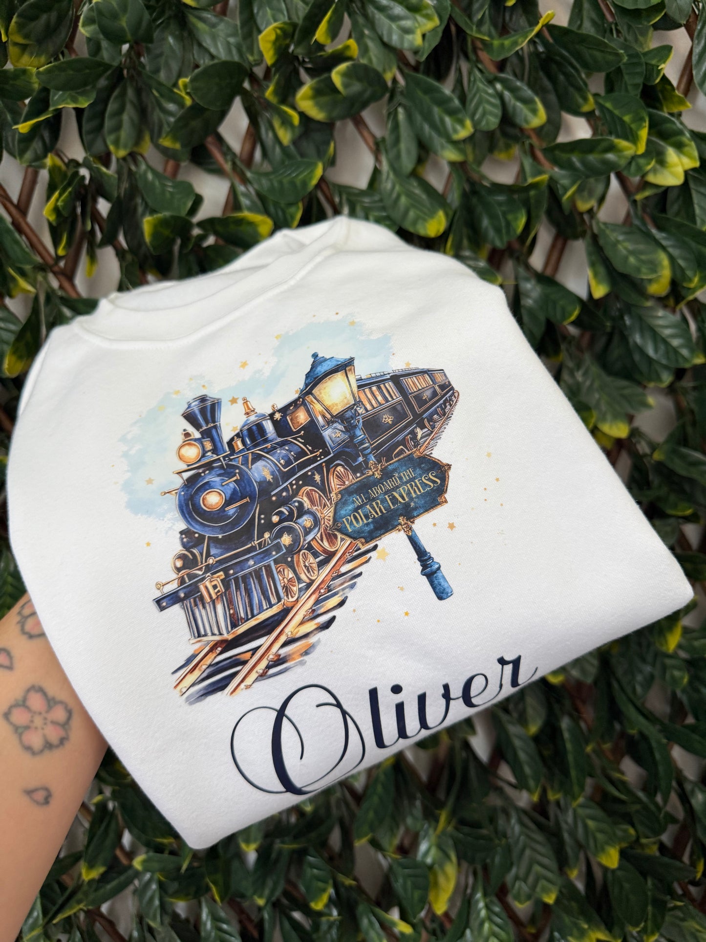 Christmas navy train sweatshirt