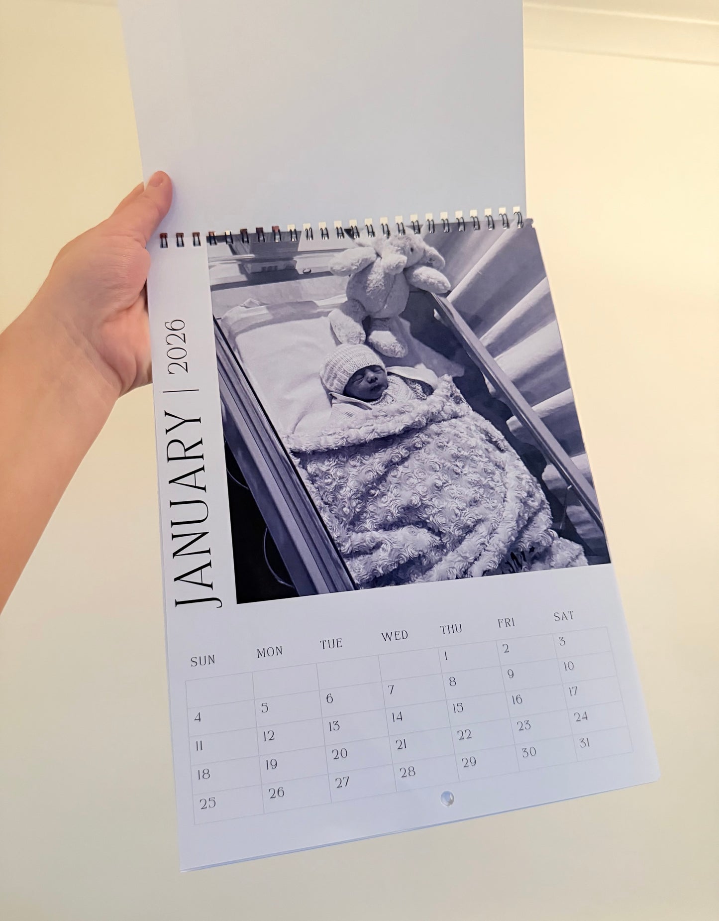 Personalised photo calendar for 2026. Our family. Black and white