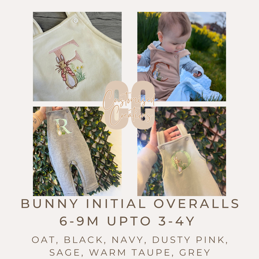 Personalised Overall Dungarees – Embroidered Initial Rabbit Design