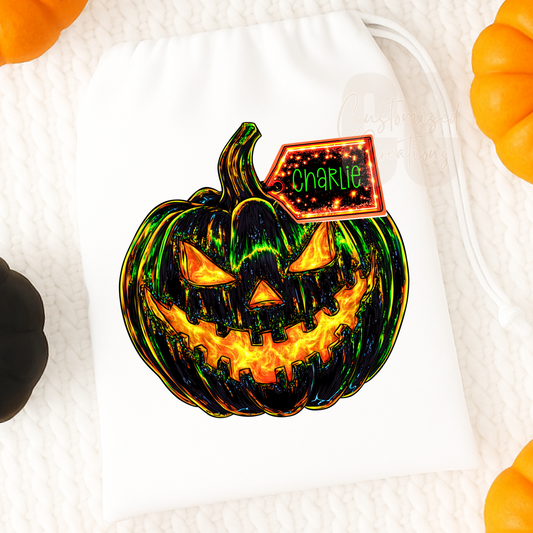 Black pumpkin drawstring gift bag