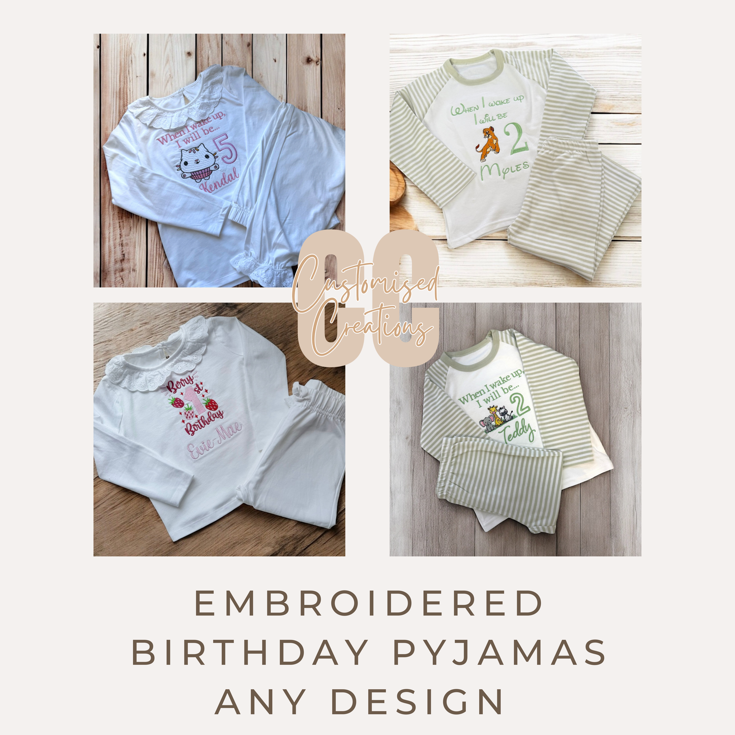 Personalised Embroidered “When I Wake Up” Pyjamas – Any Theme & Colour