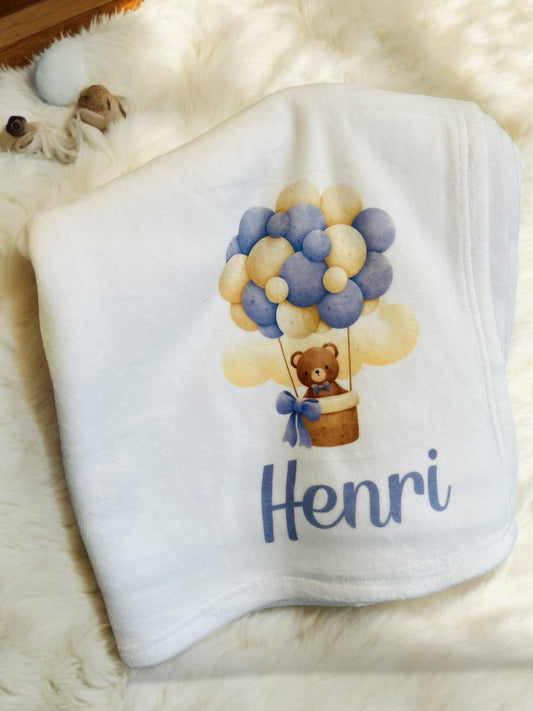 Large Fleece Blanket - Blue Hot Air Balloon