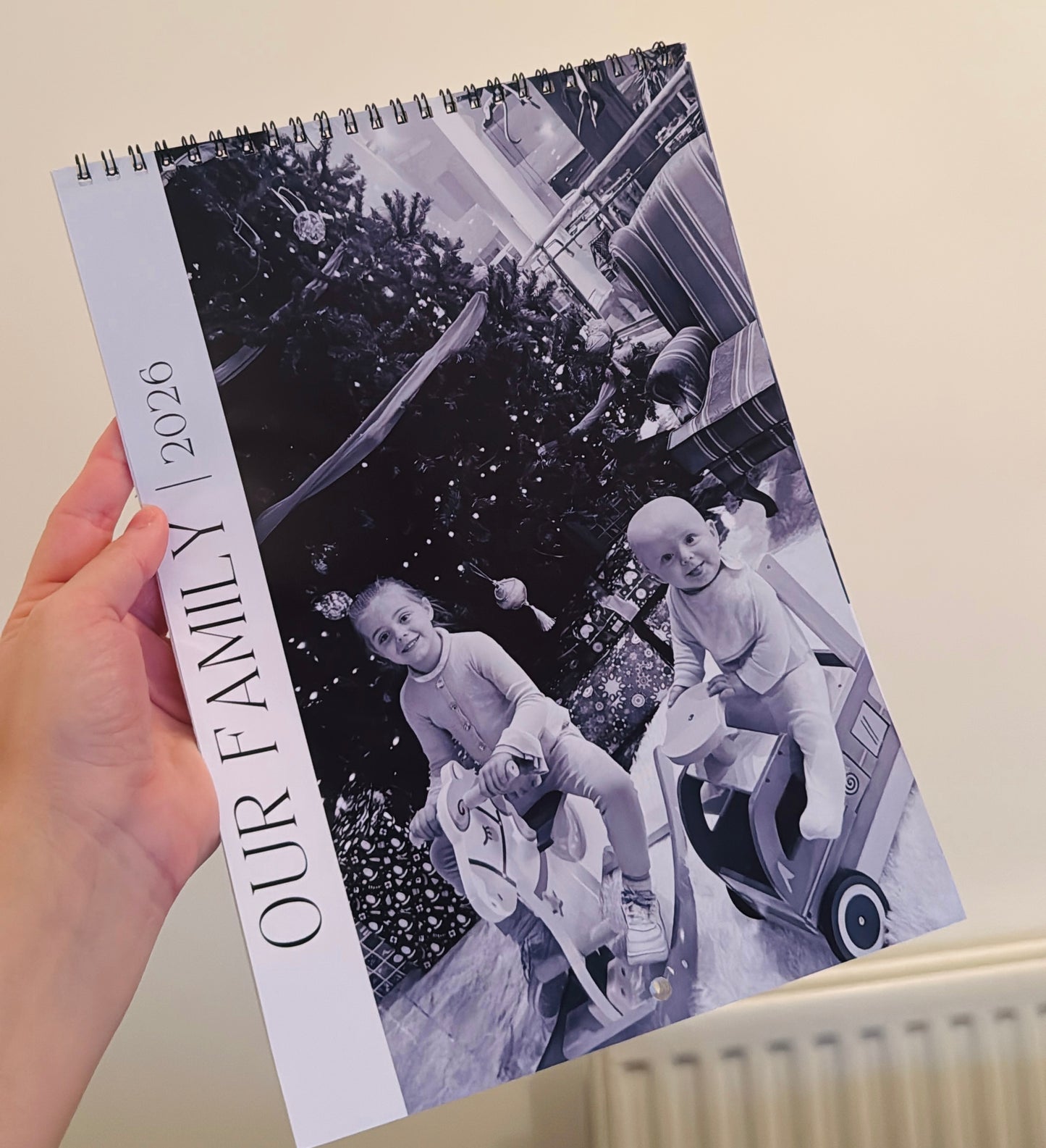 Personalised photo calendar for 2026. Our family. Black and white