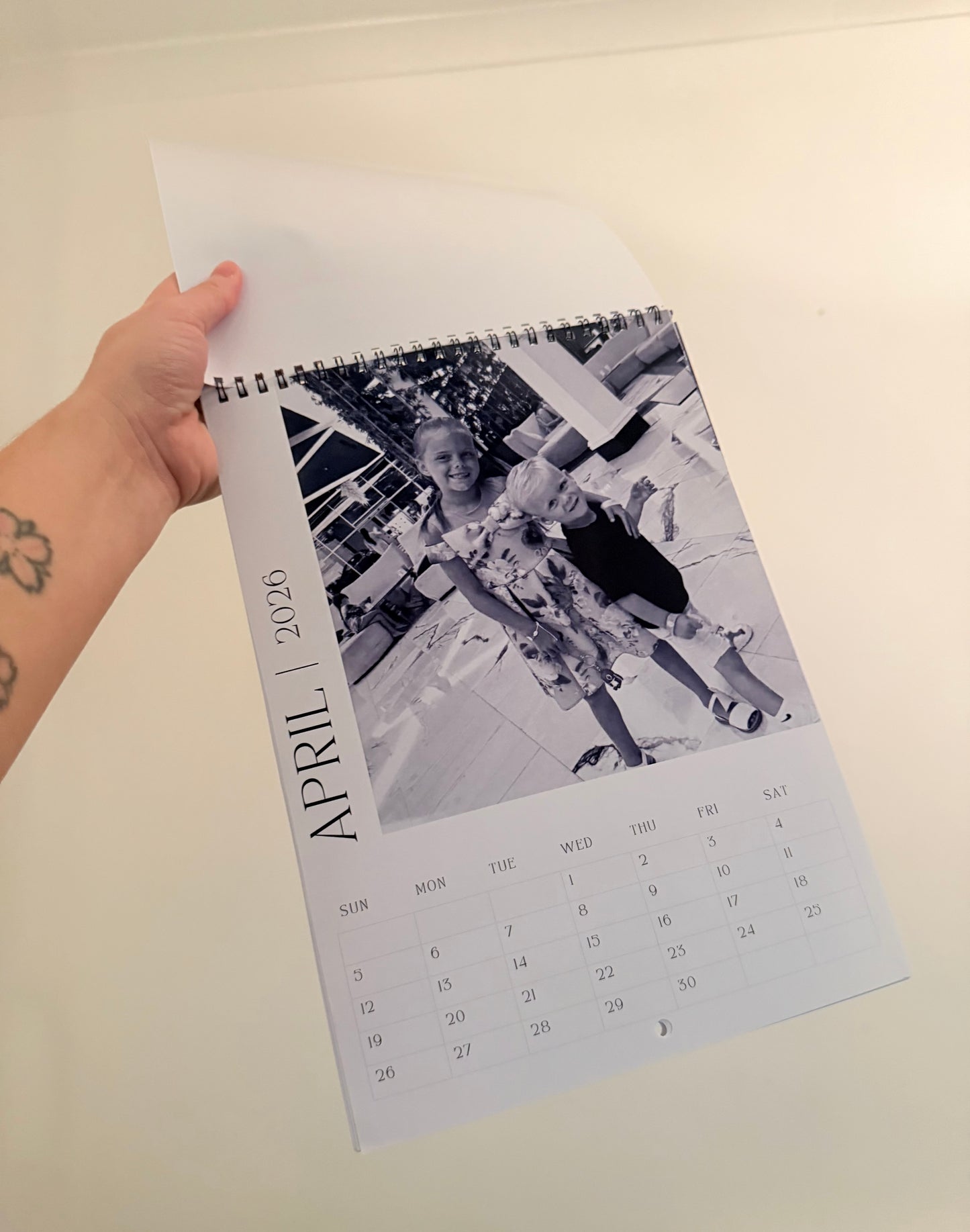 Personalised photo calendar for 2026. Our family. Black and white