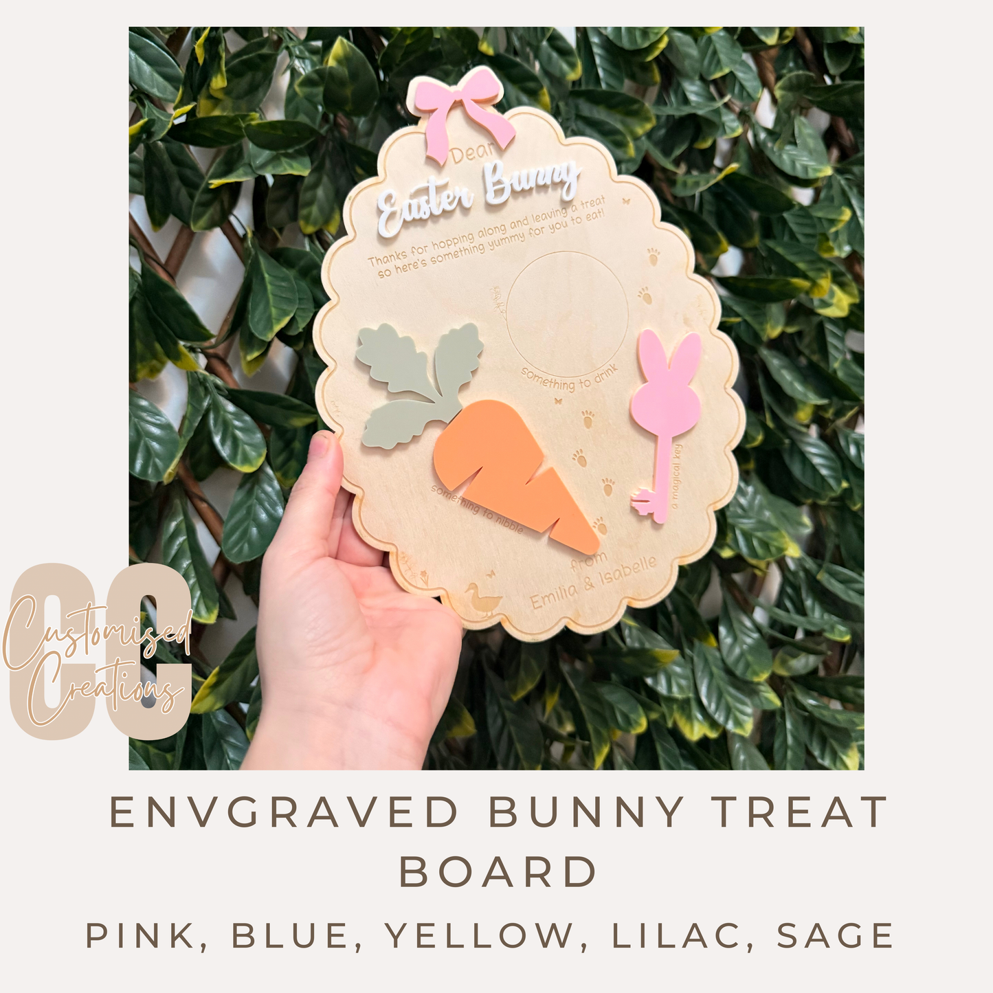 Personalised Engraved Easter Bunny Treat Plate – Wooden Bunny Snack Board