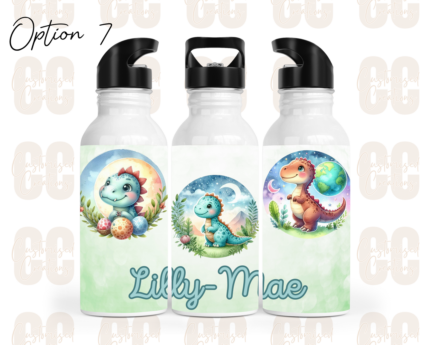 Stainless steel flip straw water bottle - dinosaur