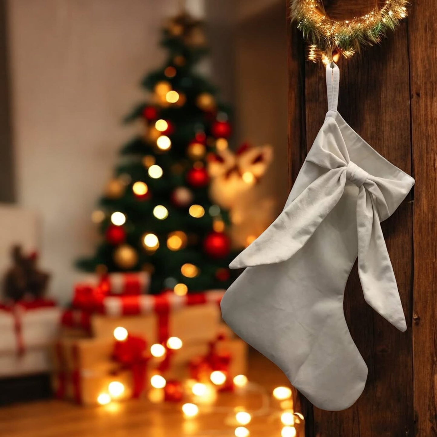 Embroidered bow stocking - preorder