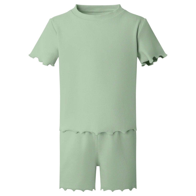 Embroidered rib shorts and t-shirt set - various