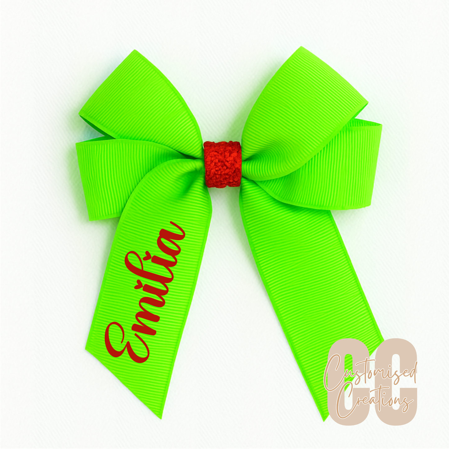 4inch hair bow - green/red glitter