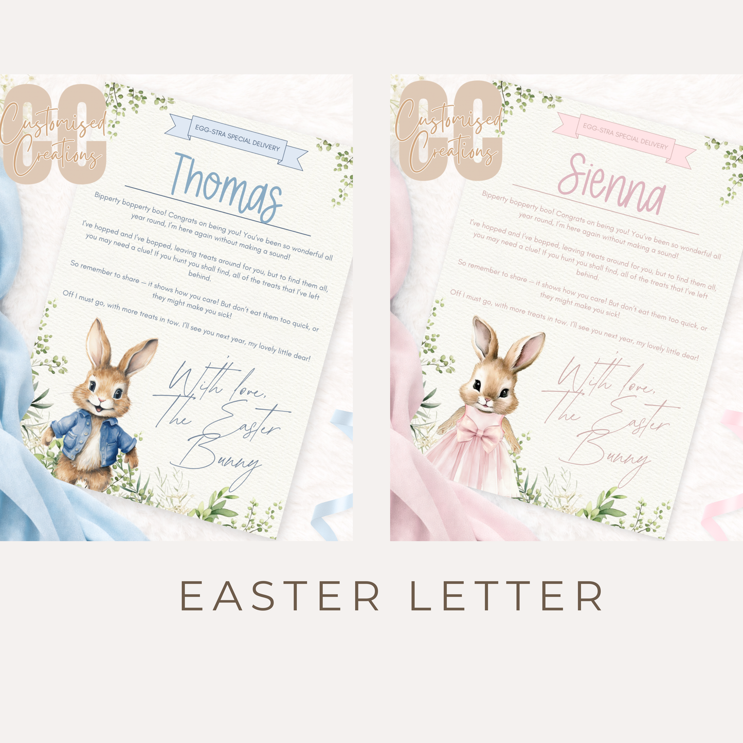 Personalised Easter Letter – Pink or Blue Bunny