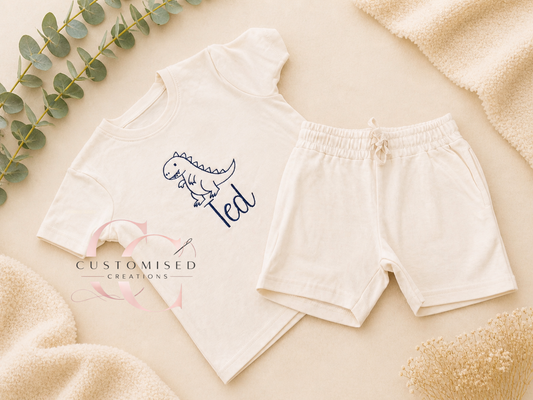 Embroidered Dinosaur shorts and tshirt