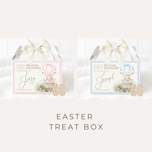 Personalised Easter Treat Box – Bunny Hot Air Balloon Design (Pink or Blue)